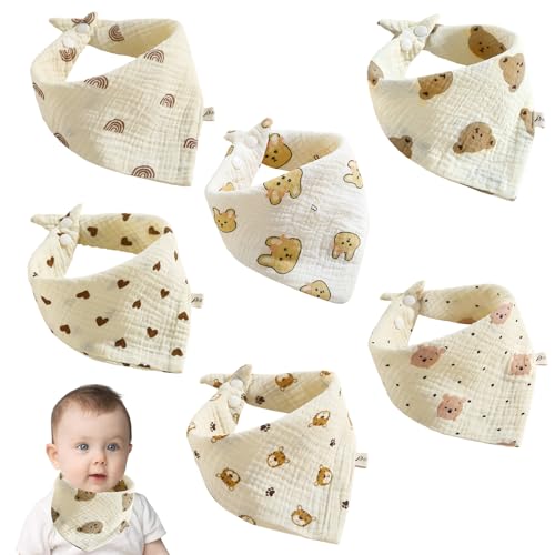 Laralily 6 Stück Lätzchen Baby Dreieckstuch Baby Baumwolle Saugfähig Halstuch Baby Einstellbar Lätzchen Baby Muslin Baby Zahnt und Baby Halstuch, geeignet für Jungen und Mädchen.