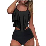 Awrvia Angebote des Tages heuteBikini Damen Große Brüste Bauchweg Badeanzug Zweiteiliger Push Up Sexy Tankini Farbblockdruck Brustpolster Swimsuit Set V Ausschnitt Bikini Sportlich Schwimmanzug