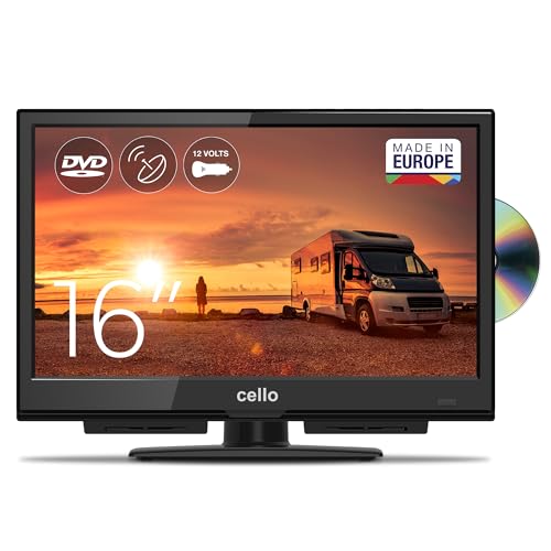 Cello C1624F-12V 16" Camping Reise Full HD LED TV Integrierter DVD-Player Triple Tuner DVB-T/T2-C-S/S2 HDMI USB 12V KFZ Car Adapter Pitch Perfect Sound für EIN einzigartiges Klangerlebnis