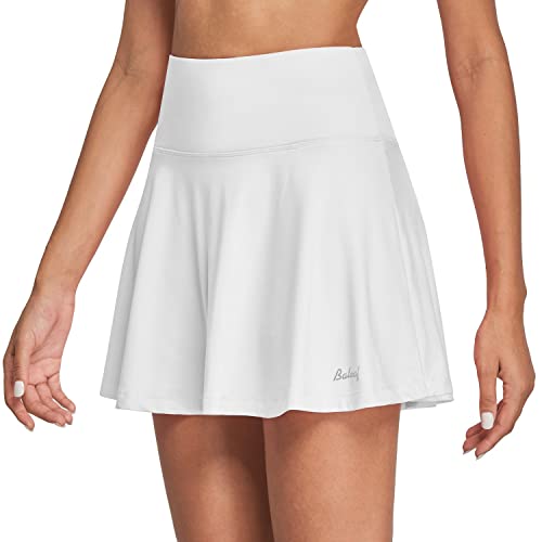 BALEAF Rock Damen Rock mit Hose drunter Tennisrock Tasche Skort high Waist Weiß XL