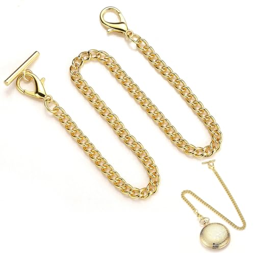 MIRKUZI Taschenuhrenketten 1 Stück Taschenuhrenkette, Taschenuhrenkette mit T-Steg, Taschenuhrenkette aus Metall, goldene Taschenuhrenkette, Herren- und Damentaschenuhrenkette (Gold)