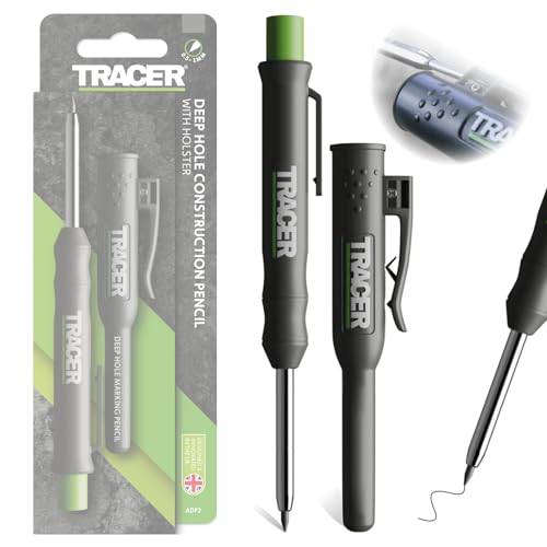 Tracer Tieflochmarker Bleistift Seitenhalter (120mm, ausziehbarer 2B Baustift mit eingebautem Spitzer). Tischler Bleistift//Tiefenlochmarker