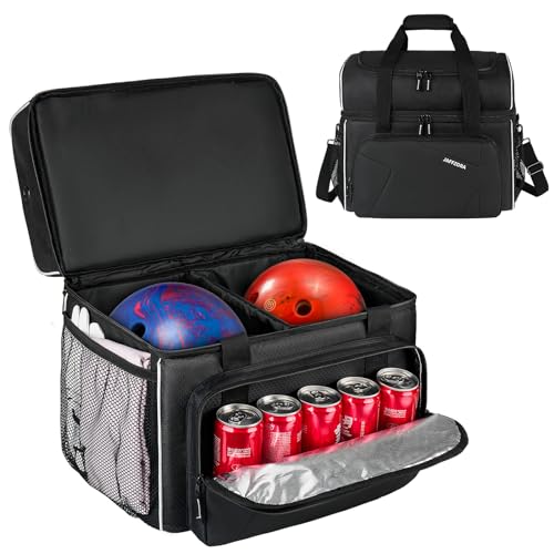 Jamiukro Bowling Balltasche, 2 Bälle Bowlingtasche mit abnehmbarem gepolstertem Kissen und Ballhalter, passend für EIN einzelnes Paar Bowlingschuhe bis Größe 16 für Herren, Schwarz