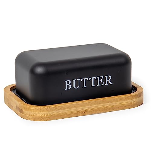 SYLANDO Butterdose , Butterglocke für 250 g Butter , Butter Dish aus Edelstahl , Butterschale mit Edlem & Nachhaltigem Bambusdeckel (Schwarz-15)