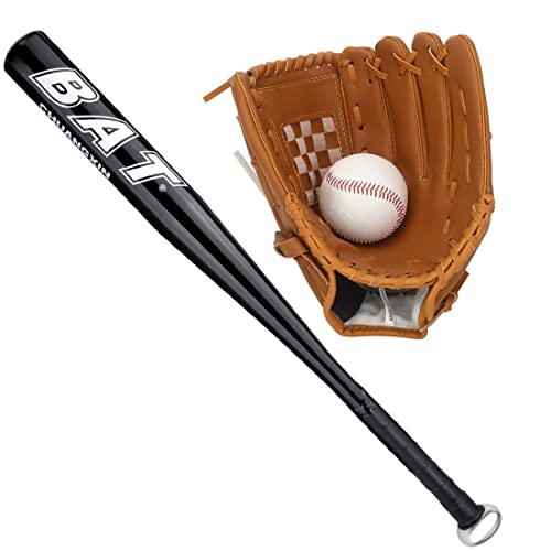 BIGTREE 25'' (63,5 cm) Alloy Baseballschläger mit 9'' Softball Sport Schläger Handschuhe für die Linke Hand Leichtes Sporttraining Slugger Training Jugend-Erwachsenen-Outdoor-Spiel Schwarzer Balken