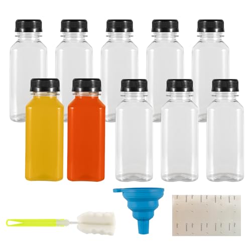 250ml Shot Flaschen zum Befüllen, 10 Stk Leere Plastikflaschen zum Befüllen, Wiederverwendbare Kunststoff Smoothie Saftflaschen zum Befüllen Transparent für Kühlschrank Juicer Shots Wasser Milch