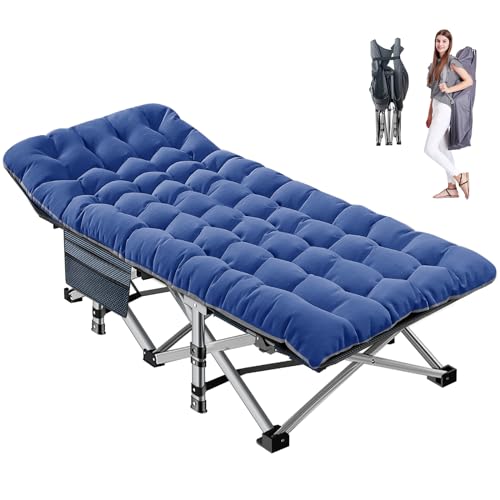 MOPHOTO klappbares Campingbett mit Matte – Belastbarkeit bis 200 kg für Robustes Outdoor-Bett für Erwachsene, 1200D Oxford-Gewebe–190x71x36 cm, extra breit, Feldbett, Gästebett(Blau)