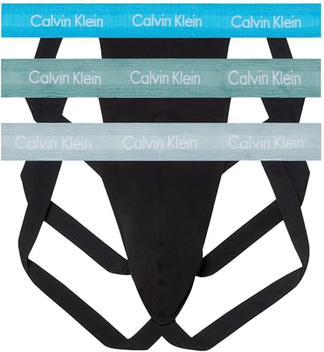 Calvin Klein Herren 3er Pack Sportunterwäsche Jockstraps Baumwolle mit Stretch, Schwarz (B- Vivid Bl Arona Sageb Grn Wbs), L