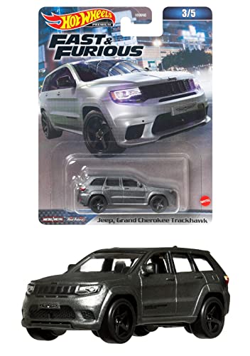 Hot Wheels FAST AND FURIOUS Die Cast Auto Modell Jeep Grand Cherokee TracHAWK Grau - Maßstab 1/64 Länge 7 cm HNW48