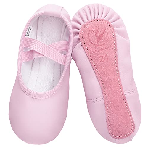 Ballettschuhe aus Leder mädchen Ballettschläppchen Tanzschuhe mit Ganze Ledersohle für Kinder Damen rosa 30