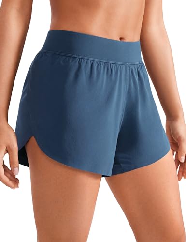 CRZ YOGA Damen Mid Waist Running Shorts Seitliche Splits Sport Workout Kurze Hose Leichte Atmungsaktive Sporthose Laufhose Sternenlicht 36
