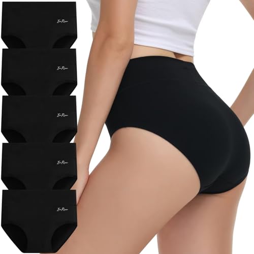 IceReco Unterwäsche Frauen Set High Waist Unterhosen Damen Bauchweg Unterhose Damen Baumwolle 5er Pack Slip Sportunterwäsche Schlüpfer Panties Briefs Underwear Stretch Atmungsaktiv Weich Schwarz 3XL