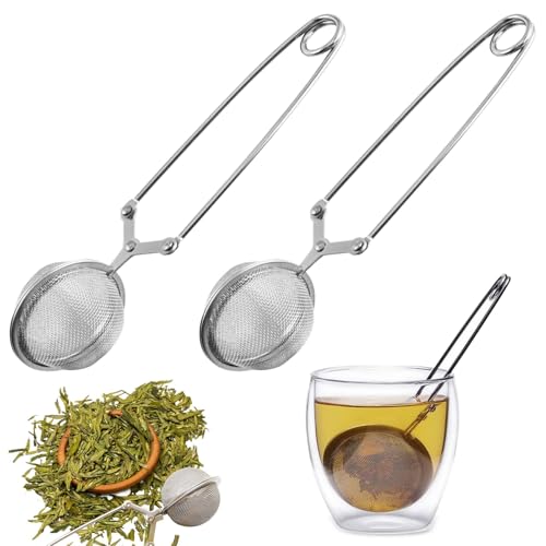 Teesieb für Losen Tee,2 Stück Teezange,Teeei für Losen Tee,Edelstahl Tee Ei Sieb,Teesieb für Tasse,Tea Infuser,Runden Teekugel - Silber,Ø 4.5 cm