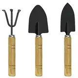 JatilEr 3 Stück Mini Gartenwerkzeug Set, Gartenschaufel Klein Gartengeräte Set, Holzgriff Handheld Mini Schaufel Spaten Rechen Gartenset Werkzeug für Bonsai Werkzeug Pflanze Topfblumen Lose Boden