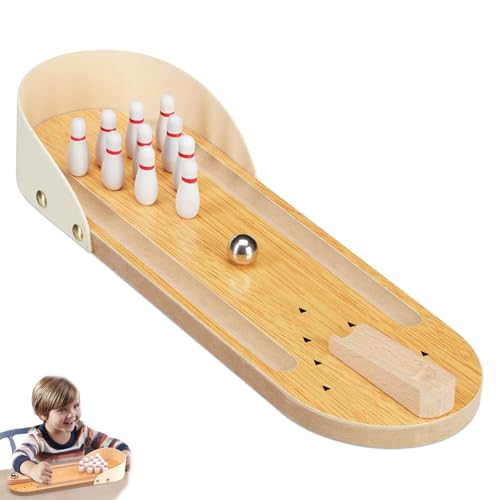 Magiho Kegelspiel für Kinder, Bowling Set Kinder mit 10 Pins, Mini Desktop Bowling, Geschicklichkeitsspiel Erwachsene mit Feine Verpackungen Bowlingkugel Hölzernen Desktop für Kinder Spiel Kegelspiel