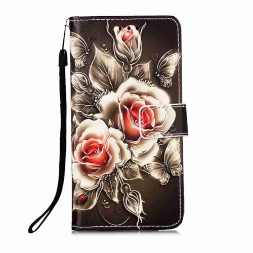 Beddouuk Hülle für iPhone 14 Pro,3D Muster Premium Dünne Ledertasche Handyhülle mit Kartenfach Ständer Flip Schutzhülle Kompatibel mit iPhone 14 Pro-Schwarze Rose