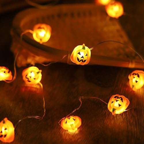 Eledreme kürbis deko halloween lichterkette außen batterie, halloween dekoration herbst lichterkette orange, 2m 20 led halloween kürbis licht, halloween pumpkin fur kinderparty garten indoor fenster