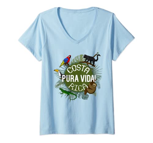 Damen Pura Vida Costa Rica T-Shirt Party Animals! T-Shirt mit V-Ausschnitt