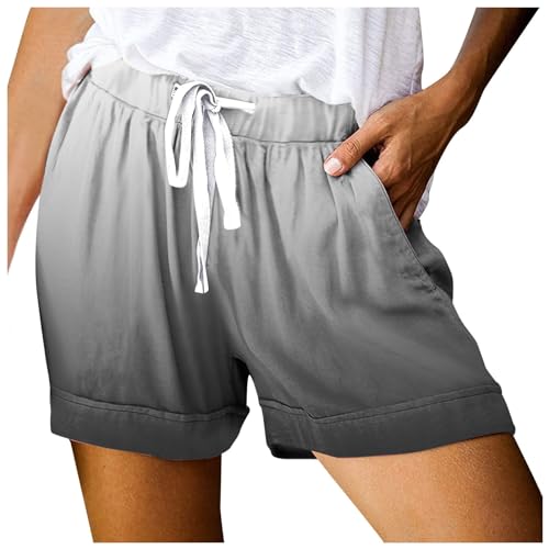 rtdgcv Summer Damen Shorts Sport Damen-Shorts mit Kordelzug, Sommer, elastische Taille, lässig, leicht, mit Taschen Jogging Shorts Damen Shorts Damen Kurz (Grey, S)