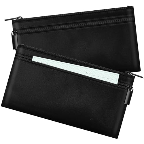 HAUTOCO 2 Stück Geldtaschen Banktasche, PU-Leder Geldtasche mit Reißverschluss für A5 Dokumententasche Geldscheintasche, Banktasche Geldmappe 28 x 15.5 cm für Geschäftlich Haushalt, Schwarz