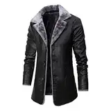 YEBIRAL Herren Ledermantel Vintage Wintermantel Lange Kunstlederjacke Schwarz Braun Dicke Trenchcoat Winter Jacke Herrenmantel mit Fellkragen Business Kurzmantel