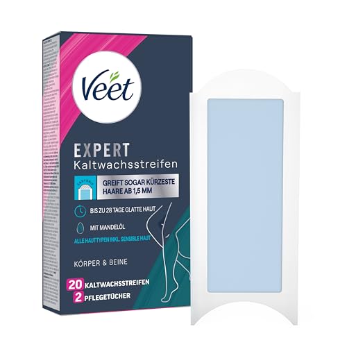 Veet Expert Kaltwachsstreifen Körper & Beine - Wachsstreifen zur Haarentfernung für alle Hauttypen inkl. sensibler Haut - 10 Doppelstreifen = 20 Streifen