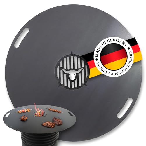 A. Weyck Feuerplatte Ø 80 cm x 5mm inklusive inkl. Grilleinsatz | Aus hochwertigem Stahl gefertigt | Grillring Plancha aus Stahl für Grilltonnen, Feuertonnen & Feuerschalen