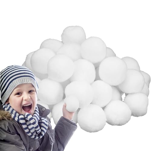 POPOYU Künstliche Schneebälle Werfer Indoor 5cm,40 Stück Weiß Plüsch Schneeball zum Aufhängen,Wattebällchen Künstlicher Schnee Kunstschnee Deko für Kinder Innen Schneeballschlacht Weihnachtsbäume