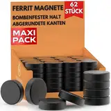 Meisterwerk Magnete für Magnettafel stark - 62x für Whiteboard, Pinnwand, als Kühlschrank Magnete und Tafelmagnete haftend, rund - schwarz