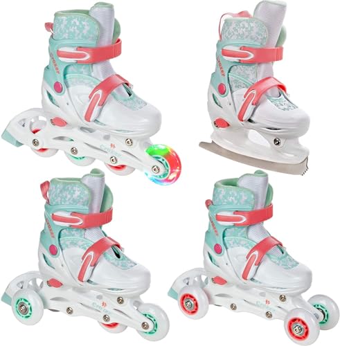 Croxer 4in1 Inlineskates/Triskates/Rollschuhe/Schlittschuhe Inez verstellbar (30-33(18cm-20,5cm)