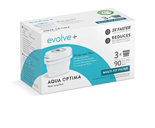 Aqua Optima Wasserfilterkartusche, Evolve+ 3er Pack (Vorrat für 3 Monate), kompatibel mit Brita Maxtra+ & PerfectFit, 5-stufiges Filtersystem reduziert Chlor, Kalk und andere Verunreinigungen