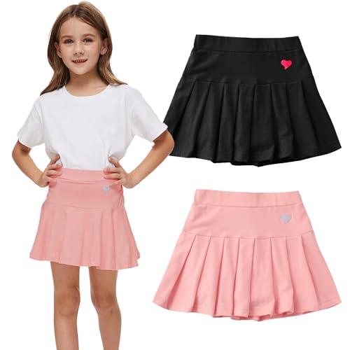 Mädchen Skorts Rock Kinder Casual Stretch Taille Skater Rock Athletic Uniform Skorts (DE/NL/SE/PL, Alter, 10 Jahre, Regular, rosa+schwarz)