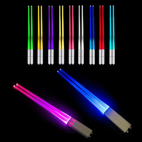 2 Paar Leuchtende Essstäbchen,LED Essstäbchen Leuchtende,Lightsaber Chopsticks,Leicht Tragbar mit 9 Farbmodi, BPA-frei,Wiederverwendbar Licht Essstäbchen für Küchen Dinnerparty Sushi Besteck