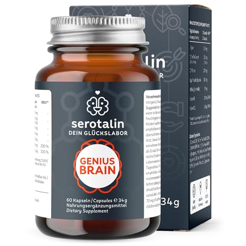 serotalin® GENIUS BRAIN KAPSELN - Energie, Fokus & Gedächtnis | Mit +CDP-Cholin +L-Tyrosin +Vitamin B6 +Vitamin B12 | 60 vegane Kapseln