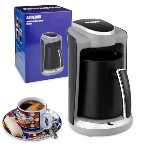 APOXCON Automatische Elektrische Türkische Kaffeemaschine, 400W kahve makinesi, elektrische türkische Kaffeemaschine für 4 Tassen mit Edelstahl-Heizplatte, verhindert Trockenkochfunktion (250 ml)