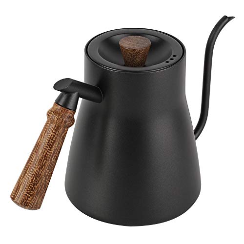 Fdit 850ml Edelstahl-Schwanenhals Teekessel über Kaffee Wasserkocher mit Holzgriff Tropfen (1#)