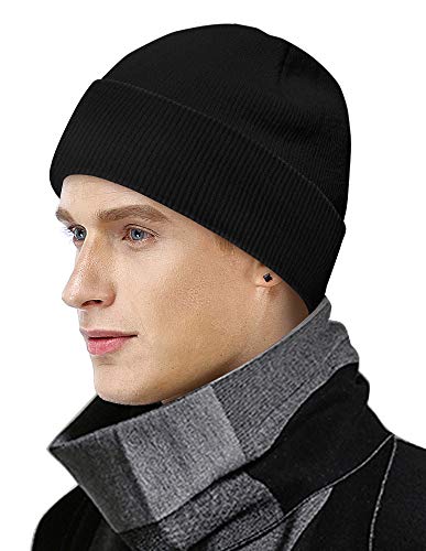 MOBIUSPHY Wintermütze Herren Damen Strickmütze Beanie Mütze Schwarz Wollmütze Winter Erwachsener klassisches Design Herrenmütze Modern Weich Elastisch Haube aus atmungsaktivem (Schwarz)