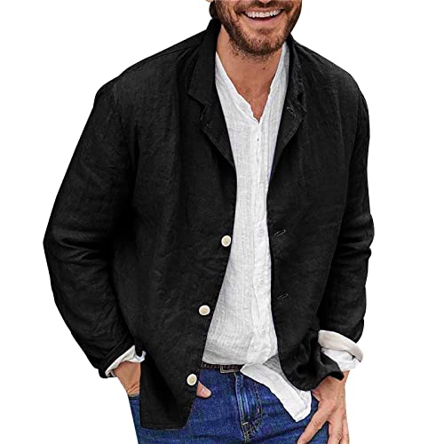 Duohropke Herren Leinen Anzugjacke einfarbig Männer Sakko Slim Fit Herrenjacke Anzüge Jacke Langarm Modisch Cardigan mit Knopf Freizeit Leinenjacke