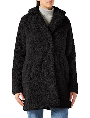 NOISY MAY Damen Langer Kunstfell Mantel | Warme Teddy Winter Jacke | Lamm Plüsch Parka ohne Kapuze NMGABI, Farben:Schwarz, Größe:40