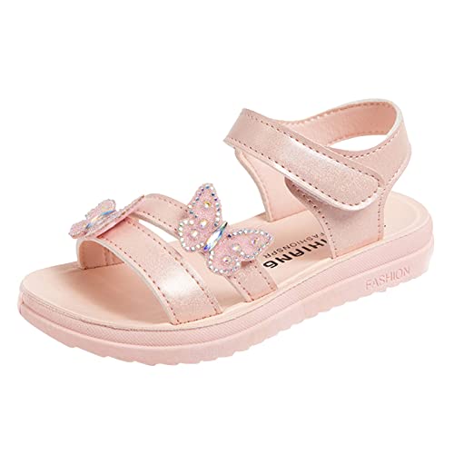 Kinder Sandalen Mädchen,Sandalen für Mädchen Slingback Leicht Sommer Strandsandalen Sommerschuhe Leder Blumen Rutschfeste Sandaletten Schuhe (Rosa,29)