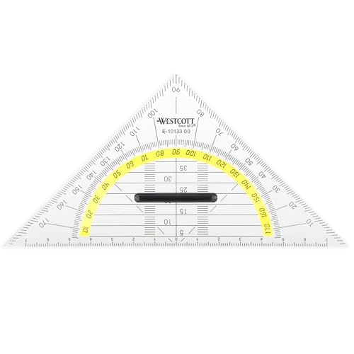 Westcott E-10133 00 Geometriedreieck Kunststoff mit abnehmbarem Griff, 14 cm, transparent