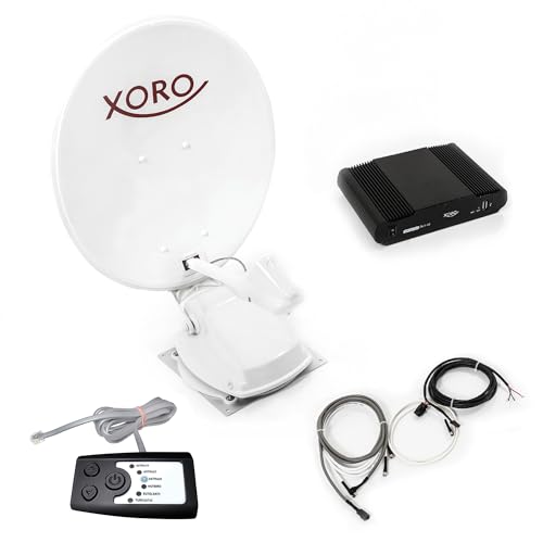 XORO MTA 80 - vollautomatische 80 cm Satellitenantenne, Einsatz stationär & mobil, 12/24 V Betrieb, inkl. Steuergerät, Installationskabel & Zubehör, Weiss