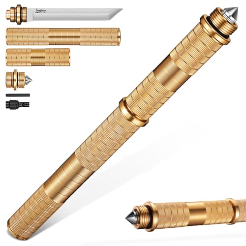 Japaknives 5 in 1 Survival Messer Outdoor Feststehende Klinge Tanto Multifunktionsstock mit Pfeife Glasbrecher D2 Stahl Jagdmesser Abnehmbares Bushcraft Messer für Männer Goldenes