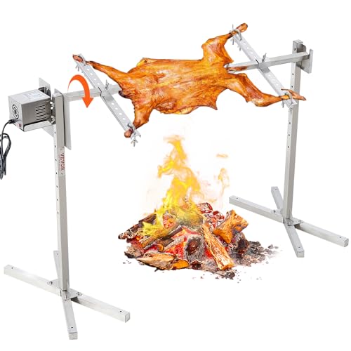 VEVOR Lammgrill, Spanferkelgrill, Spießbratengrill, 60 kg BBQ-Spießgrill für Schwein, Lamm, Ziege, elektrischer 52-W-Motor, kommerzielle Edelstahl-Drehspießröster mit Hitzeschild, 116 cm Spießlänge