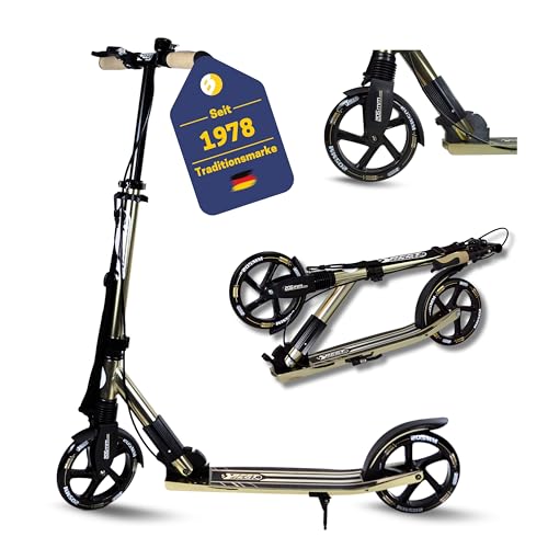 Best Sporting Scooter 205 mm Olivgrün Metallic - Klappbarer Cityroller mit Vorderradfederung, Handbremse, Klingel, Ständer & Tragegurt - Höhenverstellbar für Kinder & Erwachsene bis 100 kg