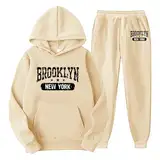 BROOKLYN Herren Damen Jogginganzug Set Unisex Warmes Kapuzenpullover und Jogginghose Trainingsanzug Langarm Sportanzug Sport Outfit Set Zweiteiler Bequem Stretch Jogger Set