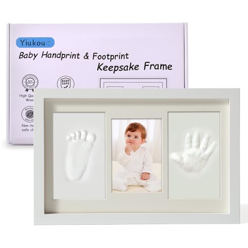 Yiukou Baby-Handabdruck Fußabdruck Makers Kit Andenken Foto gerahmte Bilder für Neugeborene Baby Geschenke personalisiert Baby Meilenstein Geschenk Erinnerungs-Bilderrahmen für Baby-Wunschliste