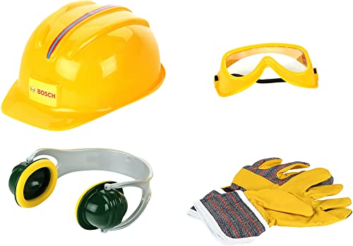 BOSCH Theo Klein 8537 Zubehör-Set | Hochwertige Arbeitshandschuhe, Brille, Ohrenschützer und Helm Design | Verpackungsmaße: 30 cm x 38 cm 10 cm | Spielzeug für Kinder ab 3 Jahren