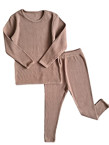 DreamBuy 20 Farben Gerippter Pyjama/Trainingsanzug/Loungewear Unisex Jungen und Mädchen Pyjamas Babykleidung Pyjamas für Damen und Herren Pyjamas (6-7J, Beige)