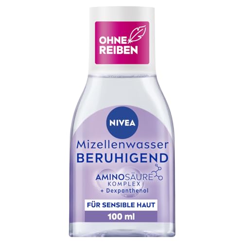 NIVEA Beruhigendes Mizellenwasser, Mizellen Reinigungswasser für sensible Haut, parfümfreies Gesichtswasser mit Dexpanthenol und Aminosäurekomplex, feuchtigkeitsspendende Gesichtsreinigung (100 ml)